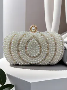 New Sweet Fashion Rhinestone Diamond Pattern Pearl Ring Head Bag, Party Handbag, Evening Gown Bag, Elegant Accessory