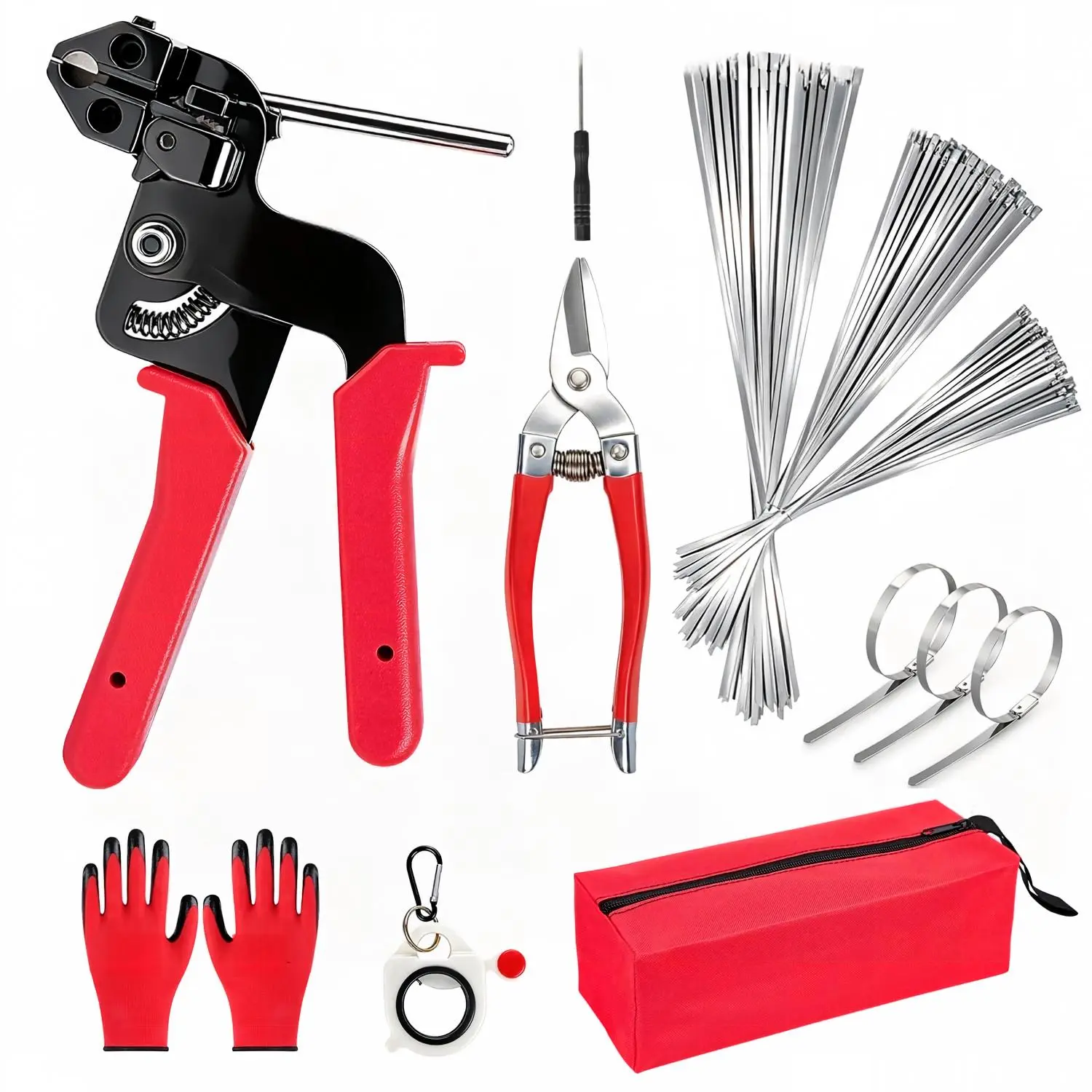 157 pcs Metal Zip Ties Gun Set-For Fastening And Cutting Tie Special Tool,With 150pcs Stainless Steel Zip Ties Heavy Duty Outdoor，For Chain Link Fence Parts, Wire Fence Rolls,Exhaust Wrap, Poultry Fence