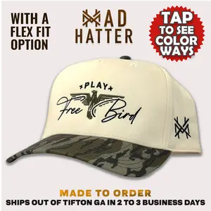 Play Free Bird MadHatter's Embroidered  Snapback Adjustable (Up To A Size 8 Head) Premium Trucker Hat