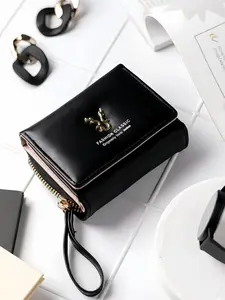 Women's Short Antler Wallet, Mini Zipper Coin Purse, Trifold Buckle Card Holder, Valentine's Day Gift, Birthday Present