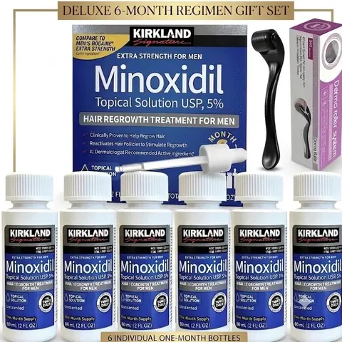 Kirkland Signature Minoxidil 5% Hair Regrowth Treatment for Men Extra Strength 2 fl oz 6-Pack 6 Months Supply - Includes Precision Dropper Applicator for Daily Beauty, Grooming & Personal Care Routine hair serum scalp