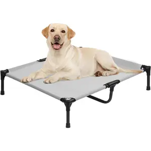 42 Inch Elevated Breathable Waterproof Durable Portable Dog Bed with Non-Slip Feet for Large Dogs Easy to Assemble Grey