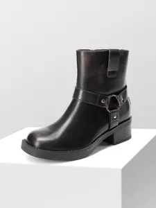 DREAM PAIRS Women's Ankle Booties Side Zipper Motorcycle Boots Square Toe Chunky Low Heel Fashion Buckles Biker Riding Boots