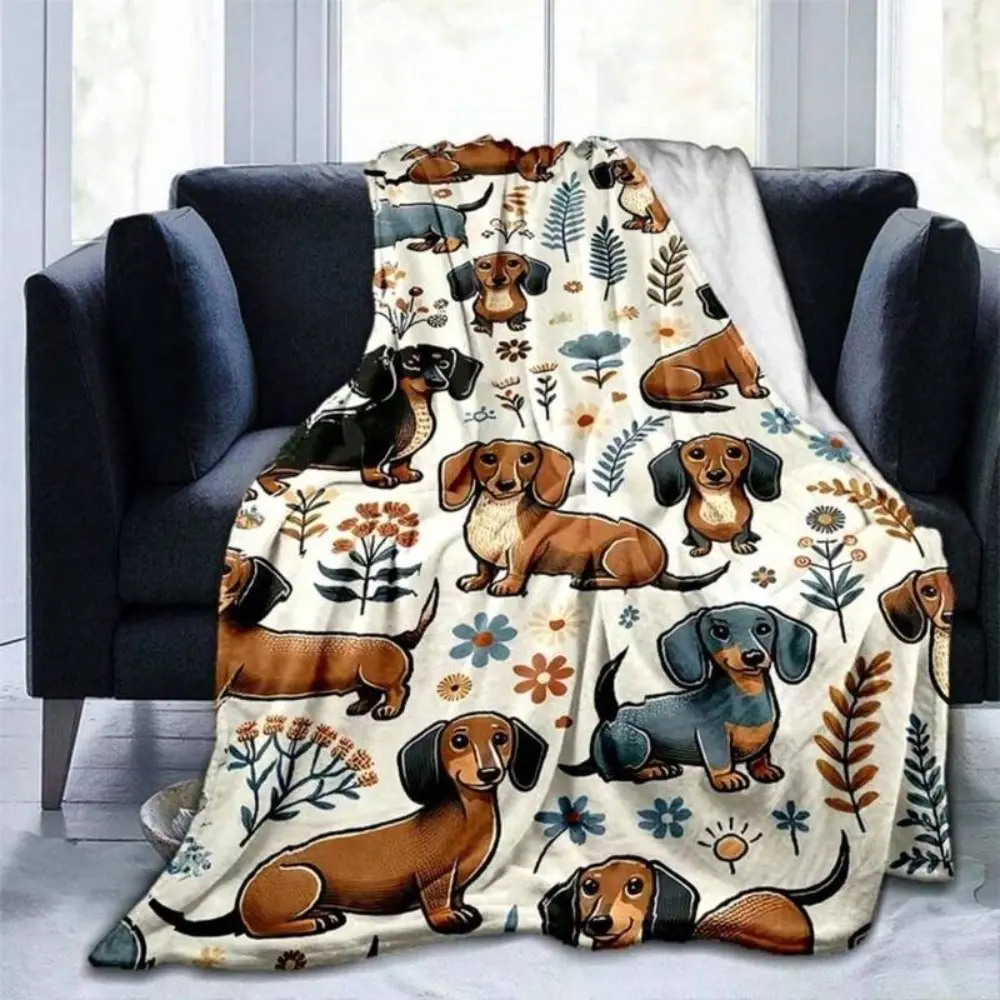 Super Soft Cute Dachshund Prints Flannel Printed 3D Blanket, As Birthday Gifts, Family, Wedding, Souvenir Blankets, Polyester Blankets Suitable For All Seasons, Washable, Machine Washable, Lightweight, Breathable, Comfortable, Warm, Unique tiktokshopsprin