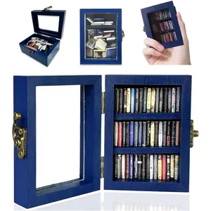 Stress-Relief Blue Mini Bookshelf - Includes 60 Mini Book Models, Rocking Design, Decorative - Home/Study/Desk Decor Miniature Display Stand Home Decor Accessory