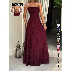 Sexy Backless Sleeveless Lace Pattern Long Dress, Plain Fitted Design, Elegant Formal Style, Formal Wear, Perfect for Parties and Events, Women's Fashion