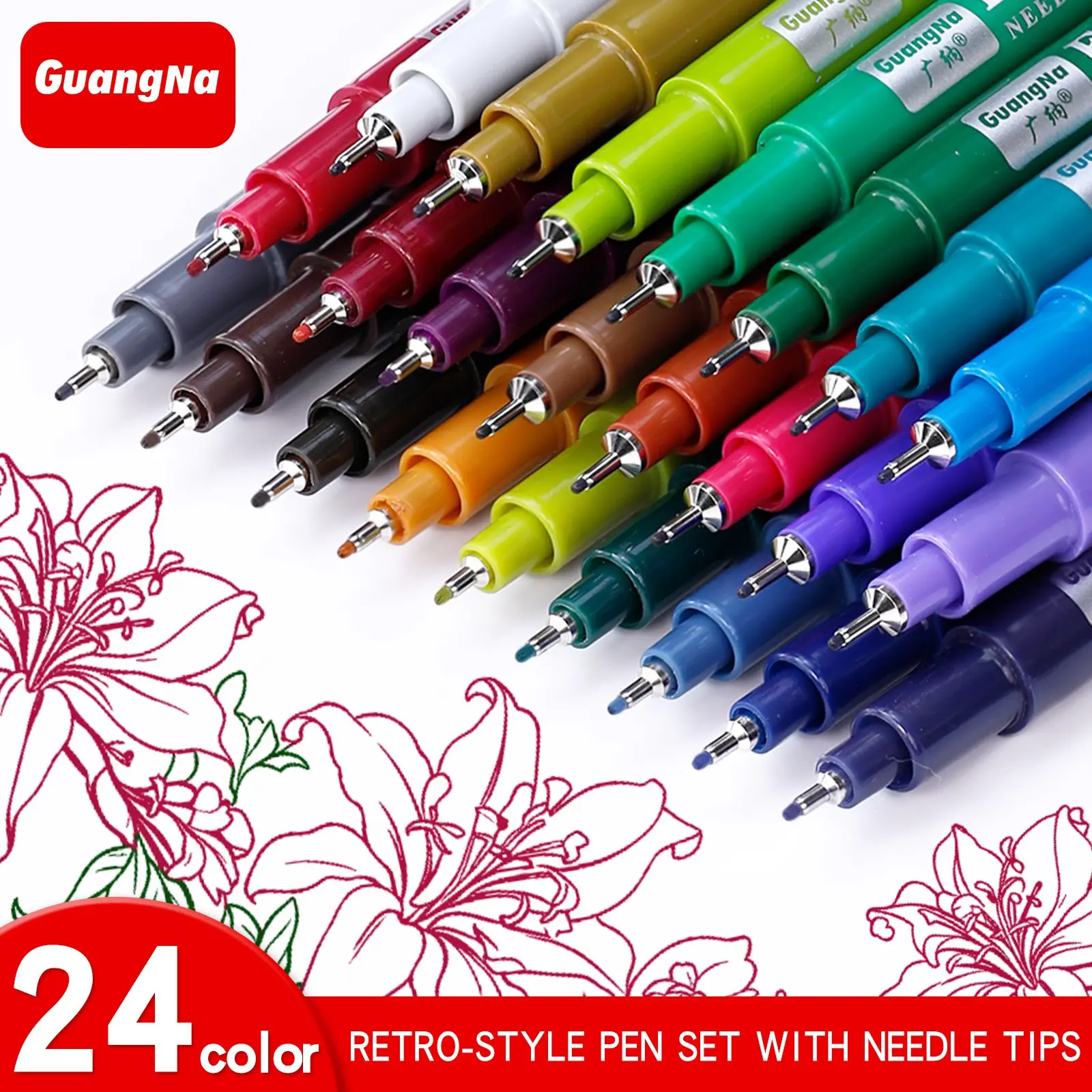 12/24 Color Water-Based Marker Pen Set, Vintage Hand-Drawn Graffiti Outline Pens, Fine Tip Markers, Drawing & Tracing Markers, Art Supplies