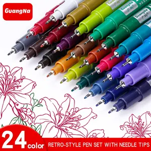 12/24 Color Water-Based Marker Pen Set, Vintage Hand-Drawn Graffiti Outline Pens, Fine Tip Markers, Drawing & Tracing Markers, Art Supplies