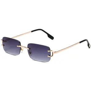 Narrow Rectangle Y2K Rimless Sunglasses, Lightweight Metal Frame All-Match Streetwear Statement Shades Narrow Rectangle Y2K Rimless Sunglasses, Lightweight Metal Frame All-Match Streetwear Statement Shades