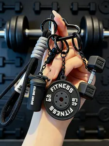 Sports Fitmess Keychain Lanyard Fiess Keyring Barbell &. Dumbbell Pendant Keychain With Woven Black White Pink Rope,Barbell& Dumbbell Bag Purse Cham & jewelry Accessory, Barbell Dumbbell Fitness Gym Kevchain Workout Weightlifing Weight Plate Keychain