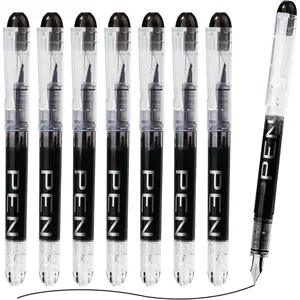 Disposable Fountain Pens Fine Point, 8 Pack Black Calligraphy Pens for Writing, Stainless Steel Nib, Smooth Writing for Journaling, Drafting, Sketching, Doodling & Office Supplies