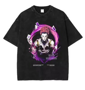 Anime Hisoka T Shirts Oversized Vintage Washed H-Hunter x H-Hunter T-shirt Manga Harajuku Zoldyck Killua Tops Tees Man Cotton