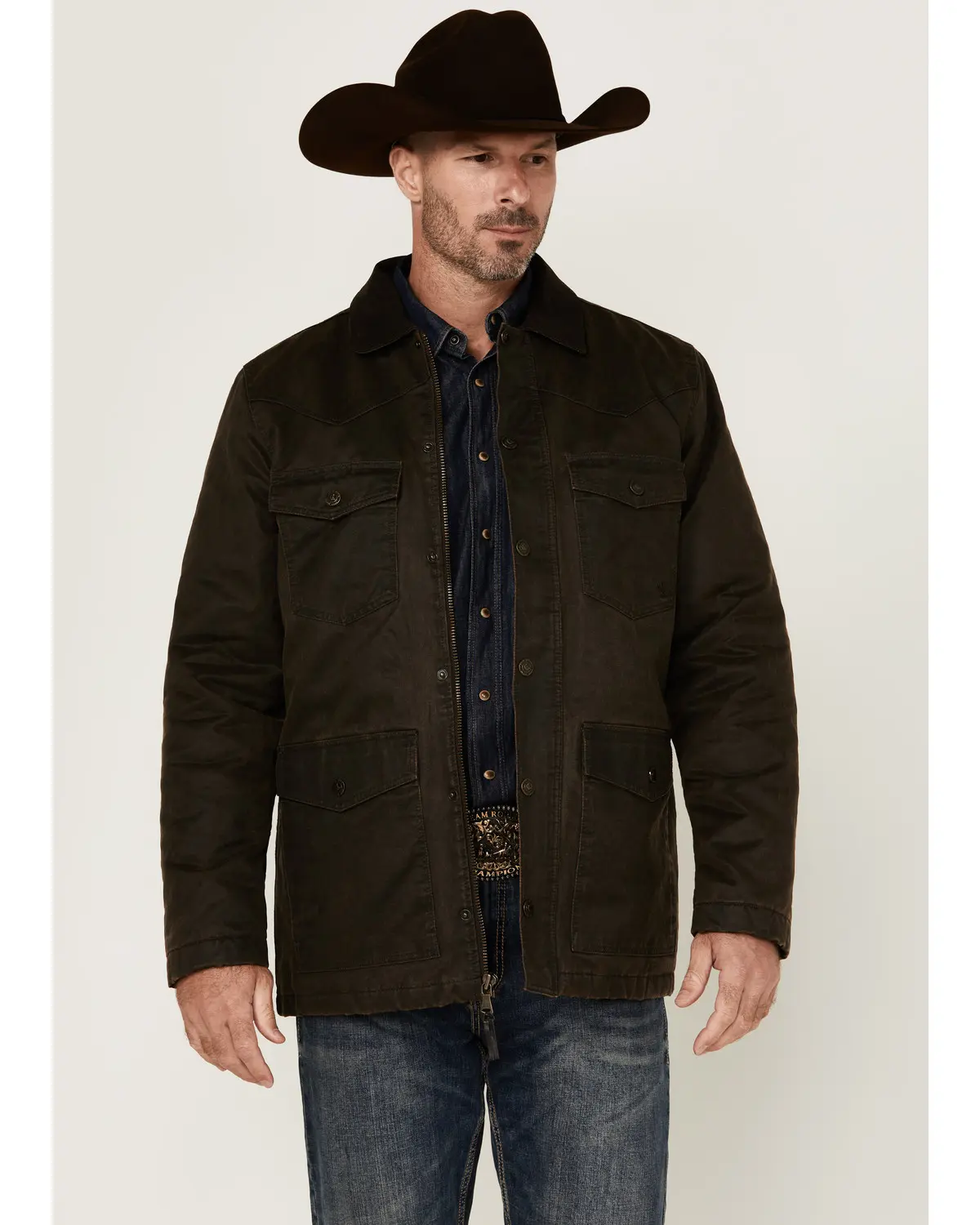 Cody James Men's Men'S Road Dust Washed Oil Skin Long Jacket - Cjfa24o59-Bn