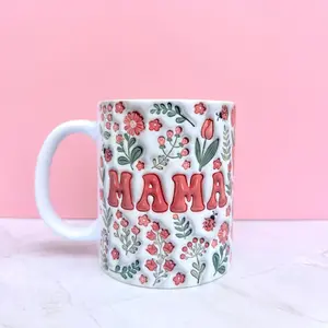 Floral Mama Inflated 3D Design Mug – Gift for Mom – Mother's Day Mug – 11oz or 15oz – Mom Gift Idea - Cute Pink Flower Cup with Ladybugs