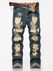 Men's Ripped Denim Jeans, Slim Fit Straight Leg, Trendy Street Style, Comfortable & Fashionable, Perfect for Daily Wear