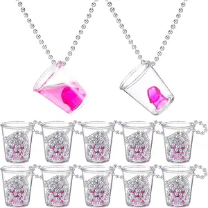 12 Pcs Bachelorette Shot Glasses Set Bachelorette Party Favors Shot Cups Funny Plastic Beaded Gifts Shot Glass for Bachelor Wedding Party Decorations Non-Luminous Silver Chain