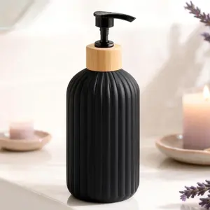 Glass Soap Dispenser with Bamboo Pump,Refillable Liquid Hand soap Dispenser for Bathroom Accessories, Premium Kitchen Sink Soap Dispenser