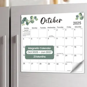 Aesthetic 2025-2026 Magnetic Calendar for Refrigerator, 21-Month Fridge Calendar Magnet from October 2025 to June 2027, Greenery Design for Easy Organizing