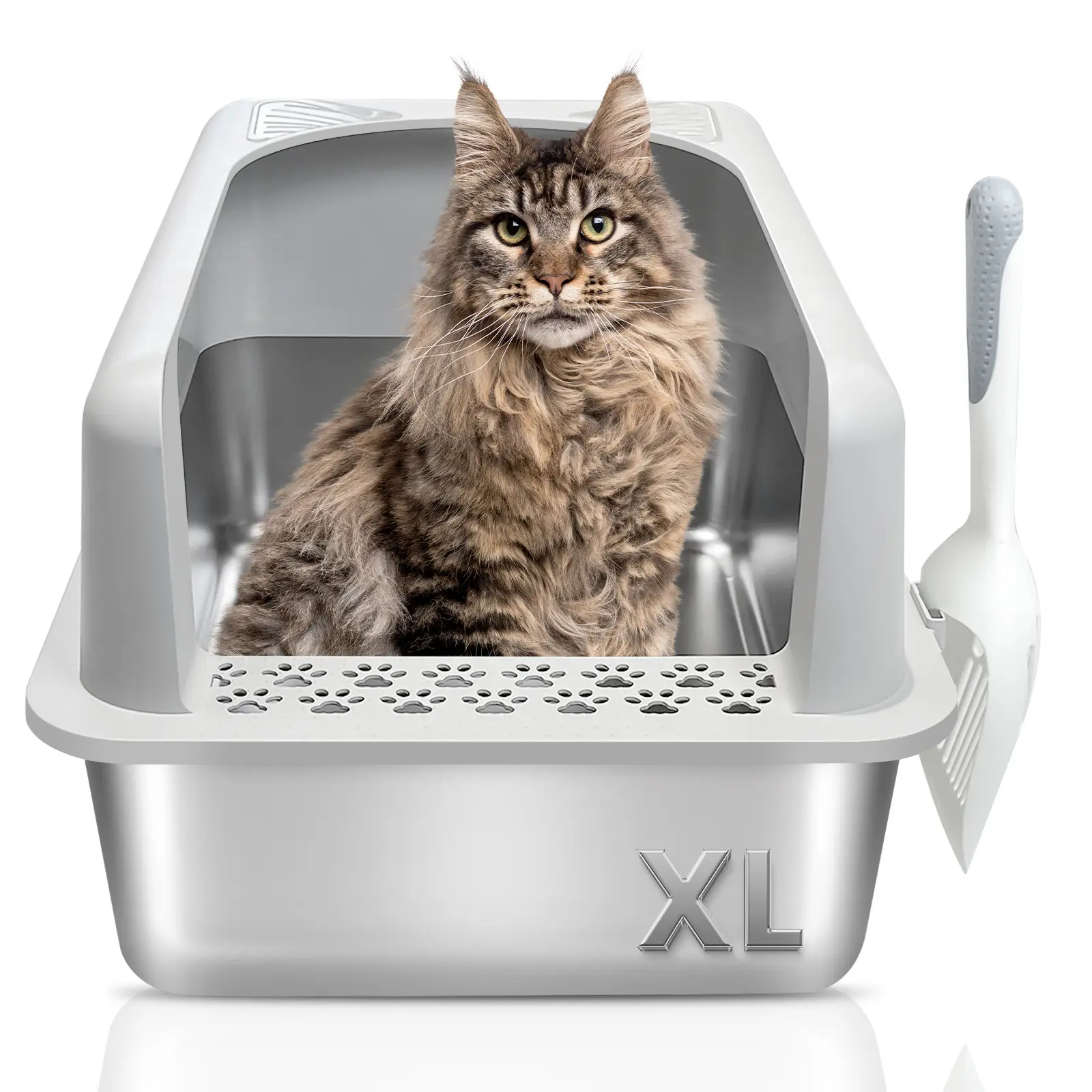 PTLOM Stainless Steel Cat Litter Box with Lid,Litter Box Enclosure for Big Cats,High side, Clean Scoop,Anti-Leakage,Non-Sticky Pet Supplies