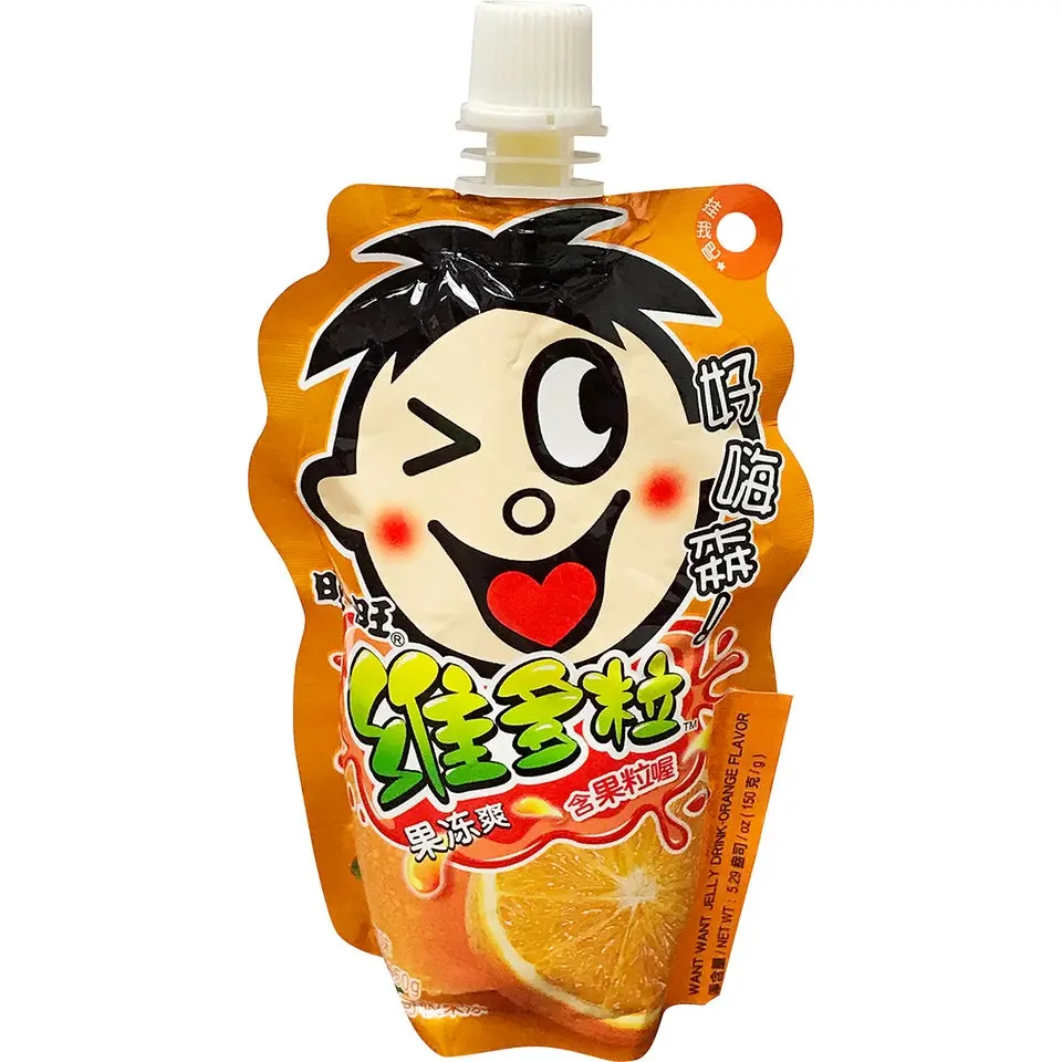 Want-Want Chewy Jelly Drink - Sweet Orange/Grape Fruit-Flavored Beverage, Single Serve Pouch Pack, 5.29 oz, Sweet Tooth Fix