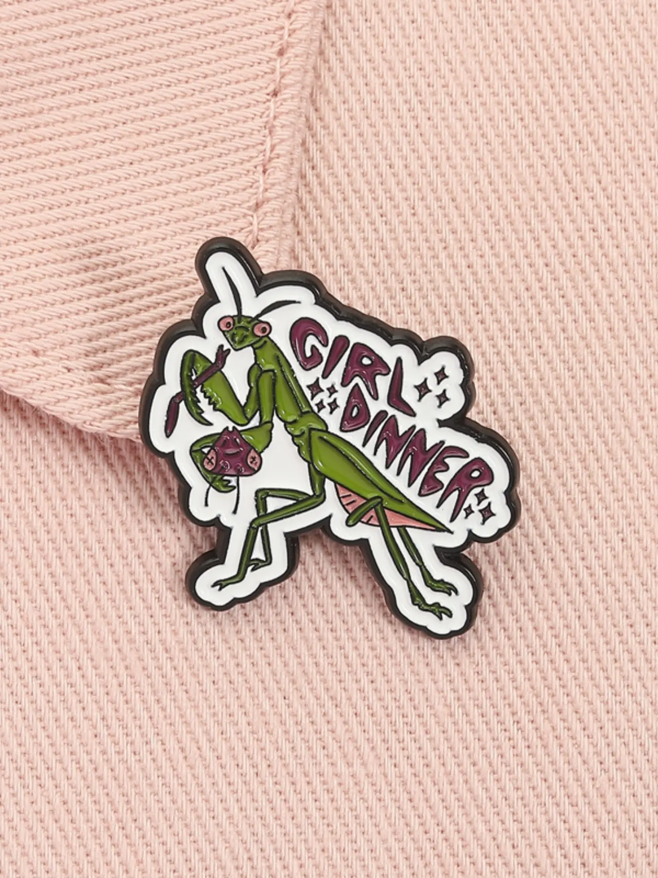 Praying Mantis Girl Dinner Enamel Pin Fun Statement Feminism Cartoon Bug Insect Alloy Brooch Lapel Backpack Badge Fashion Jewelry Accessories Gift for Friends Feminist Lapel Pins
