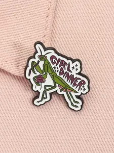 Praying Mantis Girl Dinner Enamel Pin Fun Statement Feminism Cartoon Bug Insect Alloy Brooch Lapel Backpack Badge Fashion Jewelry Accessories Gift for Friends Feminist