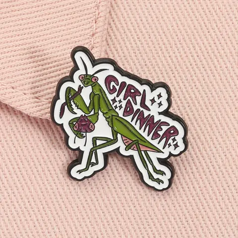 Praying Mantis Girl Dinner Enamel Pin Fun Statement Feminism Cartoon Bug Insect Alloy Brooch Lapel Backpack Badge Fashion Jewelry Accessories Gift for Friends Feminist Lapel Pins