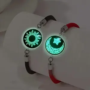 2-Pack Dark Couple Bracelets Set - Symbolic Sun & Moon Celestial Design with Luminous Charms, Ideal for Long-Distance Couples, Perfect for Valentine's, Christmas, Anniversary or Date Night - Matching Bracelets for Boyfriend & Girlfriend