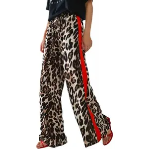 Women's Casual Pants Drawstring Leopard Print Color Block Side Striped Straight Leg Wide Leg Loose Pants Fabric Fashion Womenswear Bottom