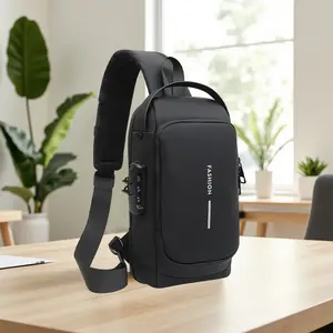 Men's Anti Theft Chest Bag with USB Charging Port Stylish Motorcycle Leisure Sports Crossbody Durable Oxford Fabric Adjustable Shoulder Strap Dual Zip Compartments Fathersdaygift Compact