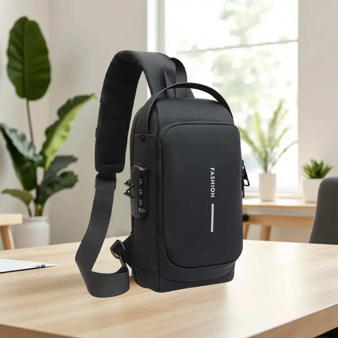 Men's Anti Theft Chest Bag with USB Charging Port Stylish Motorcycle Leisure Sports Crossbody Durable Oxford Fabric Adjustable Shoulder Strap Dual Zip