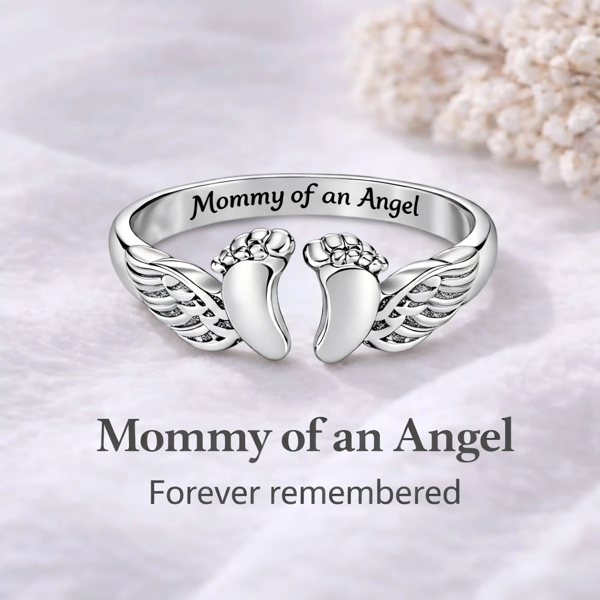 Miscarriage Gifts for Mothers Pregnancy Loss Son or Daughter Ring Mommy of an Angel Wing Ring Silver Mom Feather Rings Mother's Day Gifts