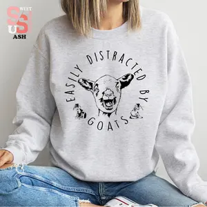 Easily Distracted By Goats Sweatshirt For Women Farmer Hoodie Goat Mom Sweatshirt
