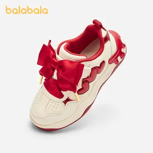 Balabala Kids Sneakers For Girls 2026 New Breathable Low Top Red Heart Design Anti Slip Casual Sport Shoes Valentine's Day Daily Wear