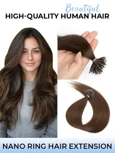 Nano Hair Extensions - Real Human Hair Black/Brown/Blonde/Highlight Nano Ring Hair Extensions with Nano Beads, Natural Look, Easy to Style, 12-20Inch, 30g 50 Strands/Pack
