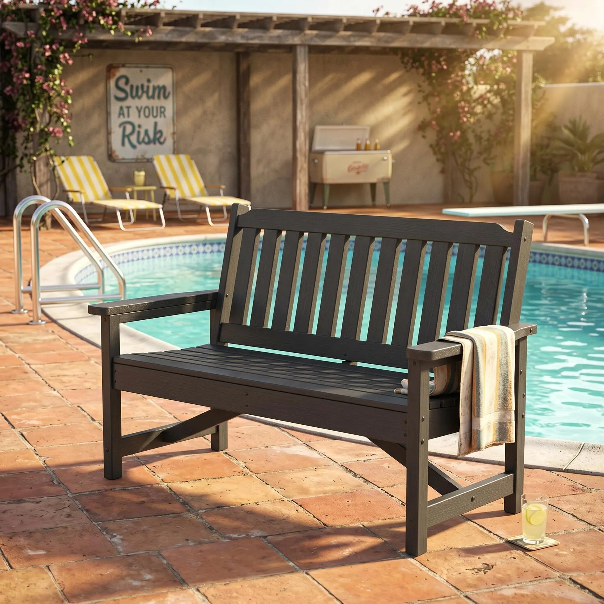 HDPE Plastic Weatherproof 2-Person Outdoor Bench - Durable Patio Seating for Yard, Deck, Front Porch, Grey
