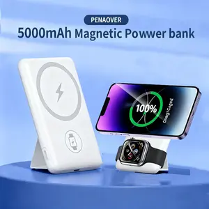 3-in-1 Wireless Charger Compatible with iPhone 17/16/15/14/13/12/pro/promax Magnetic Power Bank 5000mAh with iWatch Charger, Wireless Portable Charger PD 20W Fast Charging Battery Pack with Stand and USB-C