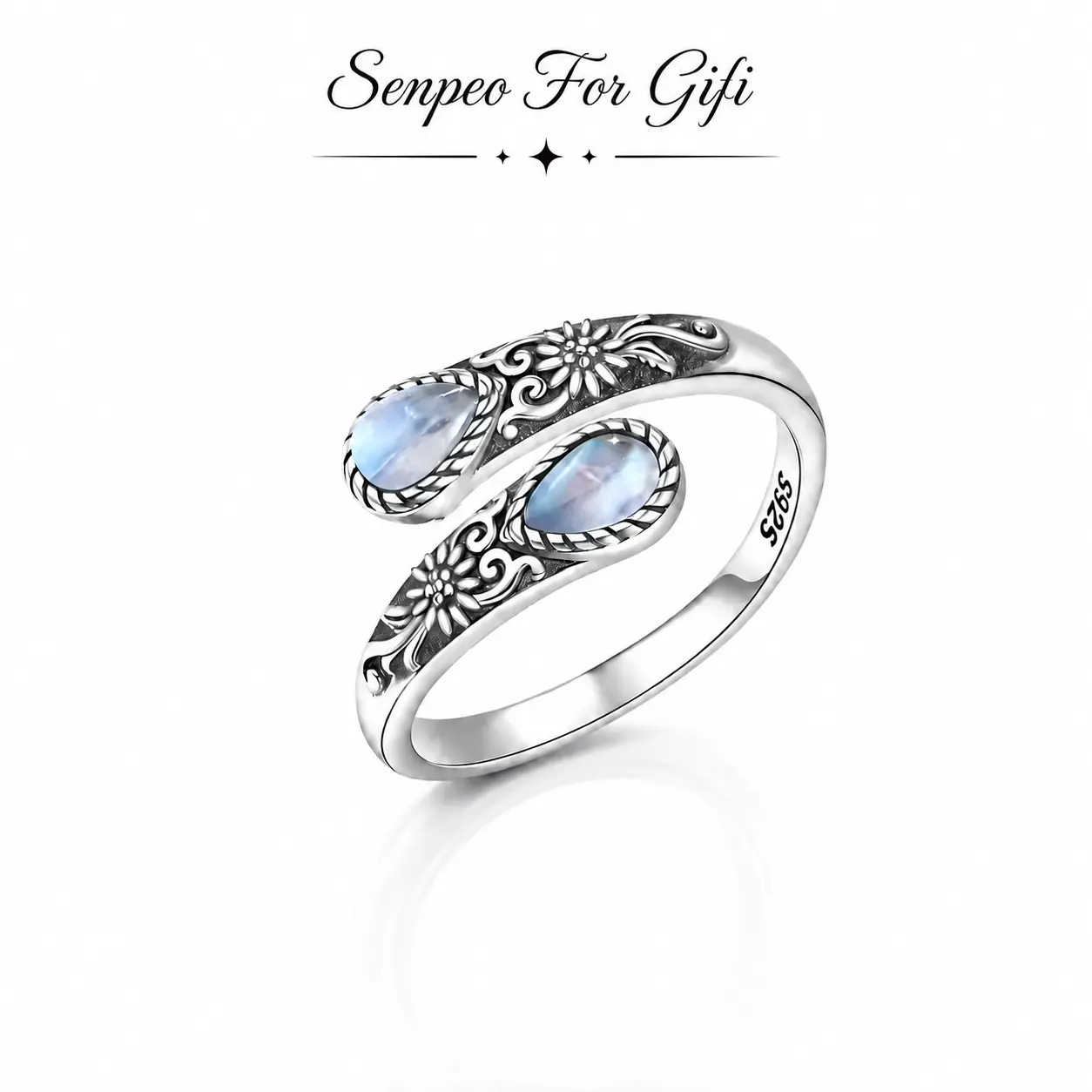 Moonstone Women's Adjustable Thumb Open Ring, Victoria Vintage Style Hypoallergenic Nickel Free, Retro Floral, Lucky, Faith, Mother's Love Ring, Bohemian Vintage Style, Daily, Party, Holiday, Valentine's Day, Halloween, Easter Gift minimalist gold color