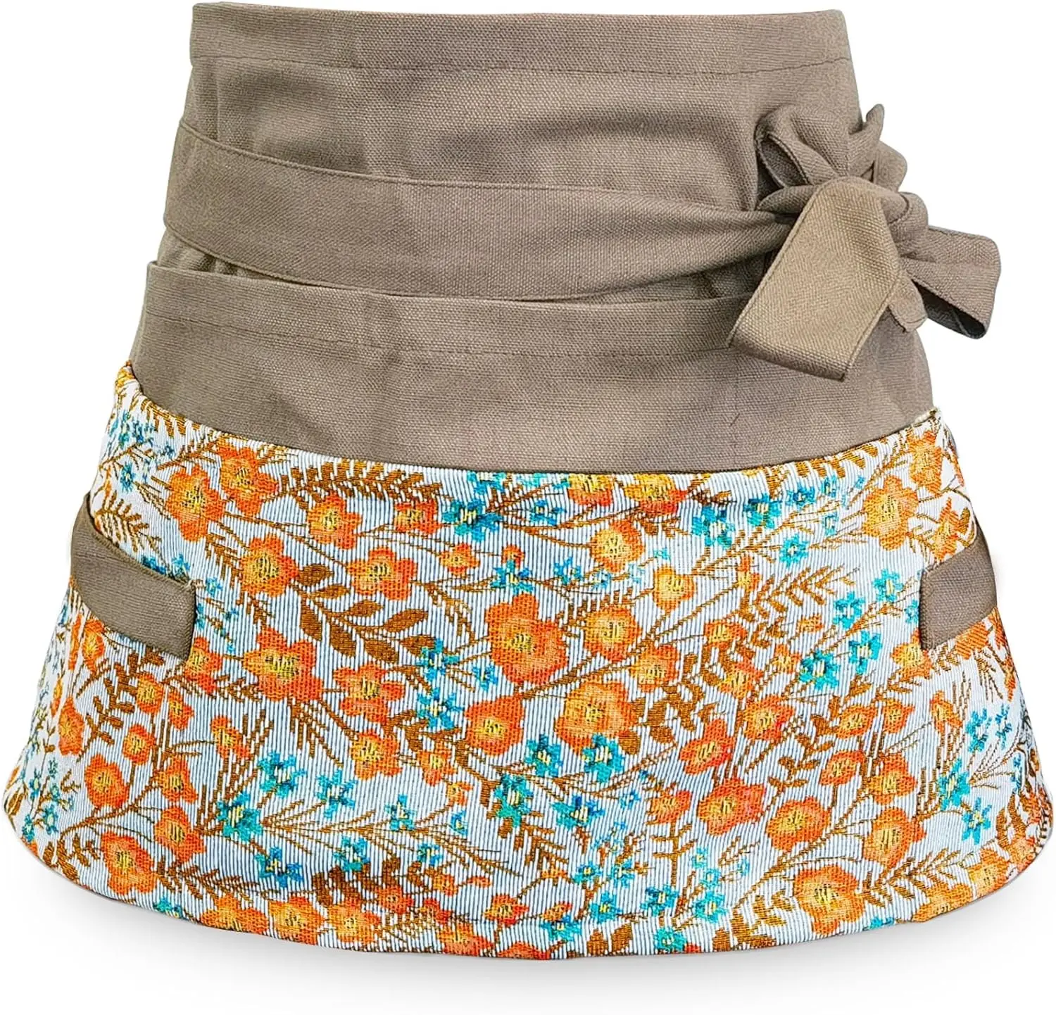 Women's Washable Canvas Gardening Apron - Half Floral Design with 8 Pockets, Gift Idea for Women Users, Suitable for Kitchen Cooking & BBQ, Home Supplies Essential