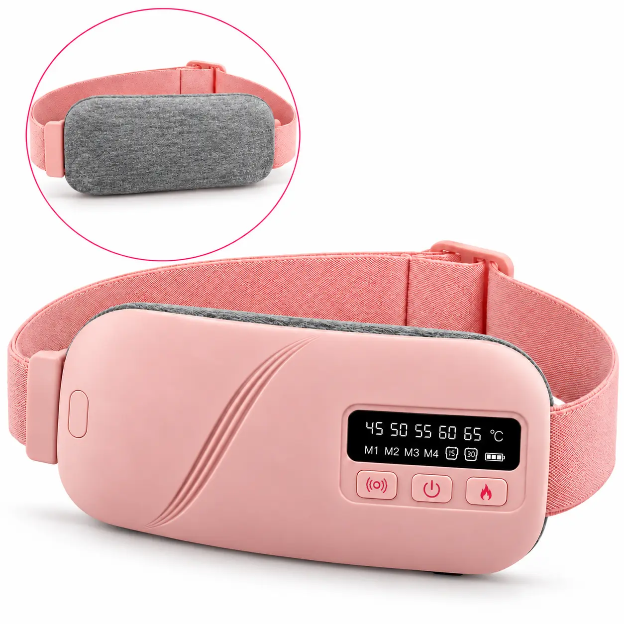 Heating Pad Belt with 5 Adjustable Heat Levels, 4 Vibration Modes, 15/30-Minute Timer & Auto Shut-Off, USB Type-C Charging, Adjustable Strap for Lower Abdomen, Waist & Lower Back, Rechargeable