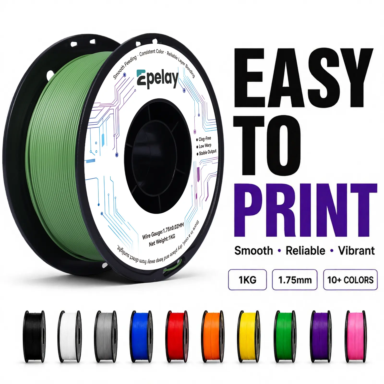Epelay PLA+ 3D Printing Filament, 1KG 1.75mm/0.0689in High Precision 1 kg Black Gradient Fade Vibrant Colors, Tangle-Free, Smooth Prints, Compatible with Bambulab Creality FDM Printers, Enhances Visual Appeal tiktokshopbacktoschool
