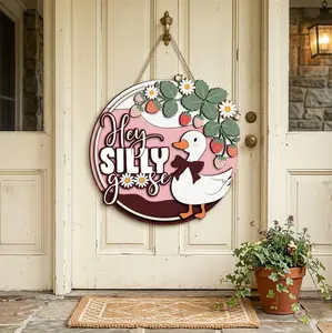 Hey Silly Goose Door Hanger for Spring, Whimsical Welcome Sign for Front Door, Summer Sign Porch Goose Door Sign for Mothers Day, Gift For Sister