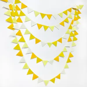 Ombre Yellow Felt Hanging Triangle Mini Bunting Pennant Banner Flag for Birthday Wedding Baby Shower Bridal Shower Engagement Lemon Bee Sunflower Party Classroom Nursery Decor