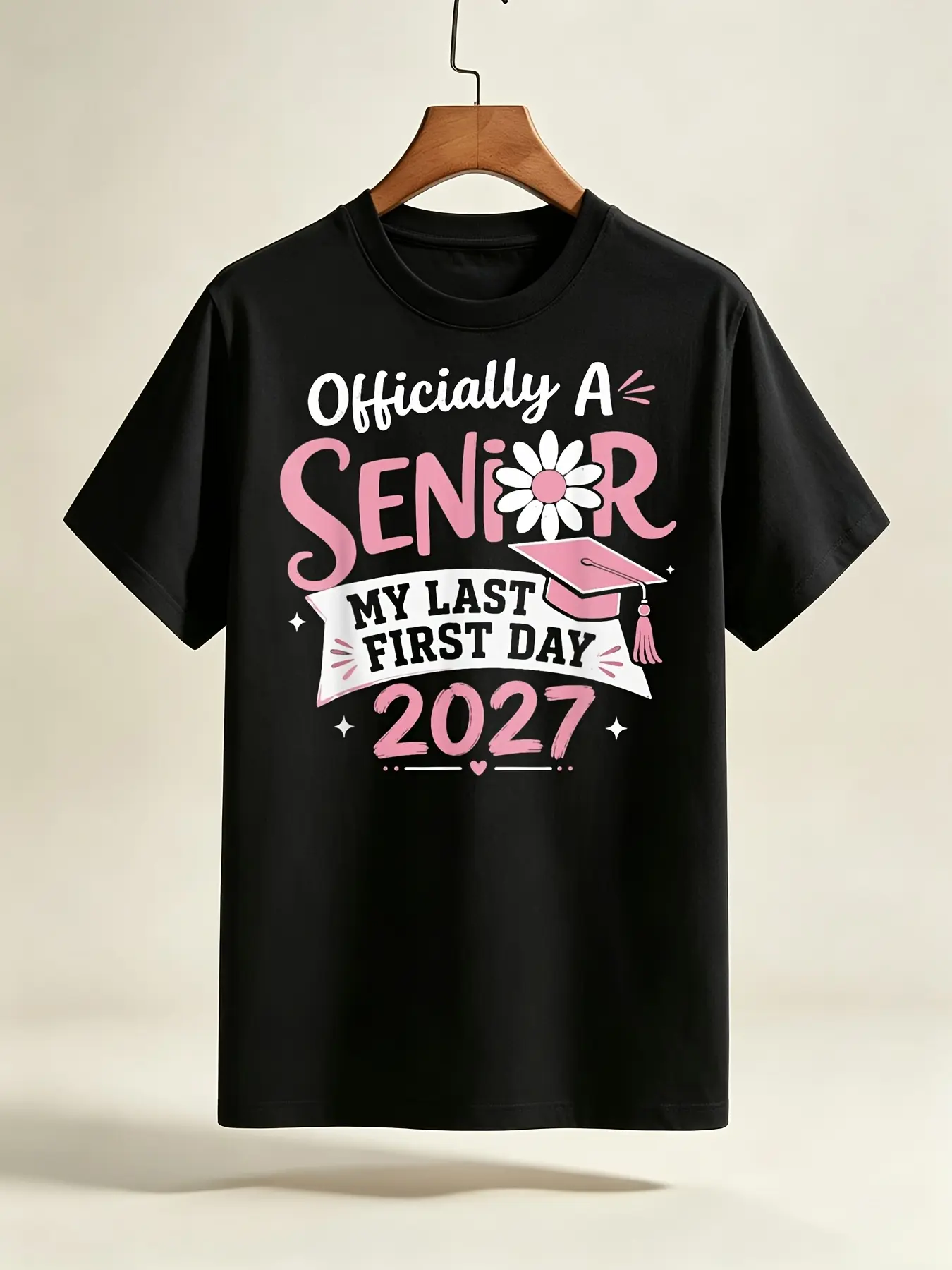 Officially A Senior 2027 My Last First Day Flower unisex soft cotton short sleeve t shirt, vintage graphic casual tee for men women teens, perfect birthday holiday gift for camping travel gym daily street  wear