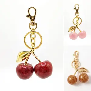 Cute Trendy Cherry Keychain for Purses, Glossy Fruit Bag Pendant with Lobster Clasp, Aesthetic Handbag Charm Decor, Gift for Her