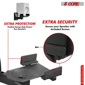 Adjustable 180° Speaker Wall Mount with 15" Shelf & Swivel Brackets - Heavy Duty Design, Holds Up to 55lbs