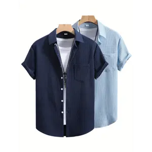 Fashionable Casual 2pcs Waffle Breathable Button-Up Short-Sleeve Shirt
