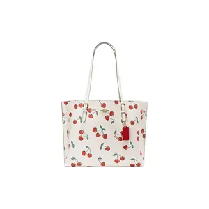 COACH Mollie Cherry Heart Print Leather Tote Bag for Women in White