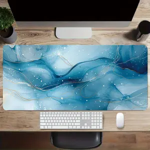 Extra Large Abstract Marble Mouse Pad, Stitched Edges, Non-Slip Rubber Base, Long Gaming Desk Mat, Office & Home Computer Mouse Pad