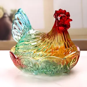 Chicken-Shaped Crystal Glass Storage Jar with Cover, Perfect for Salads, Desserts, Fruits, Snacks, Kitchen Accessories, Mother's Day Gift